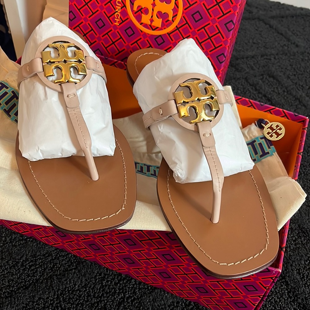 Tory Burch Mini Miller Leather Sandals Seashell Pink. Size 8. Brand new in box.